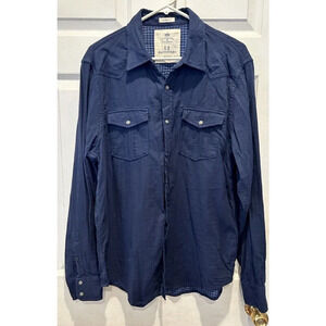 AE‎ American Eagle Navy Blue Flannel Lined Button Down Shirt Mens Size Large